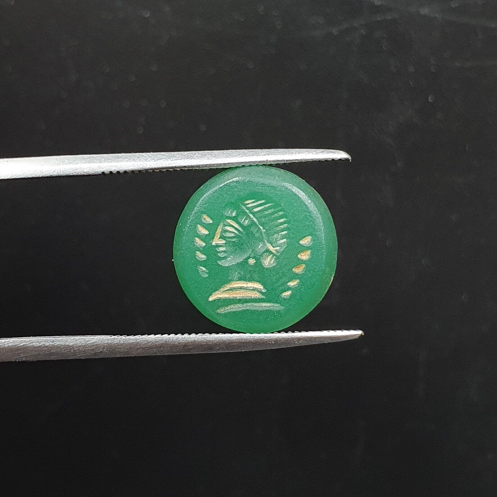 Antike grüne ACHAT-Siegelperle „Königin“, Intaglio-Stempelring-Cabochon