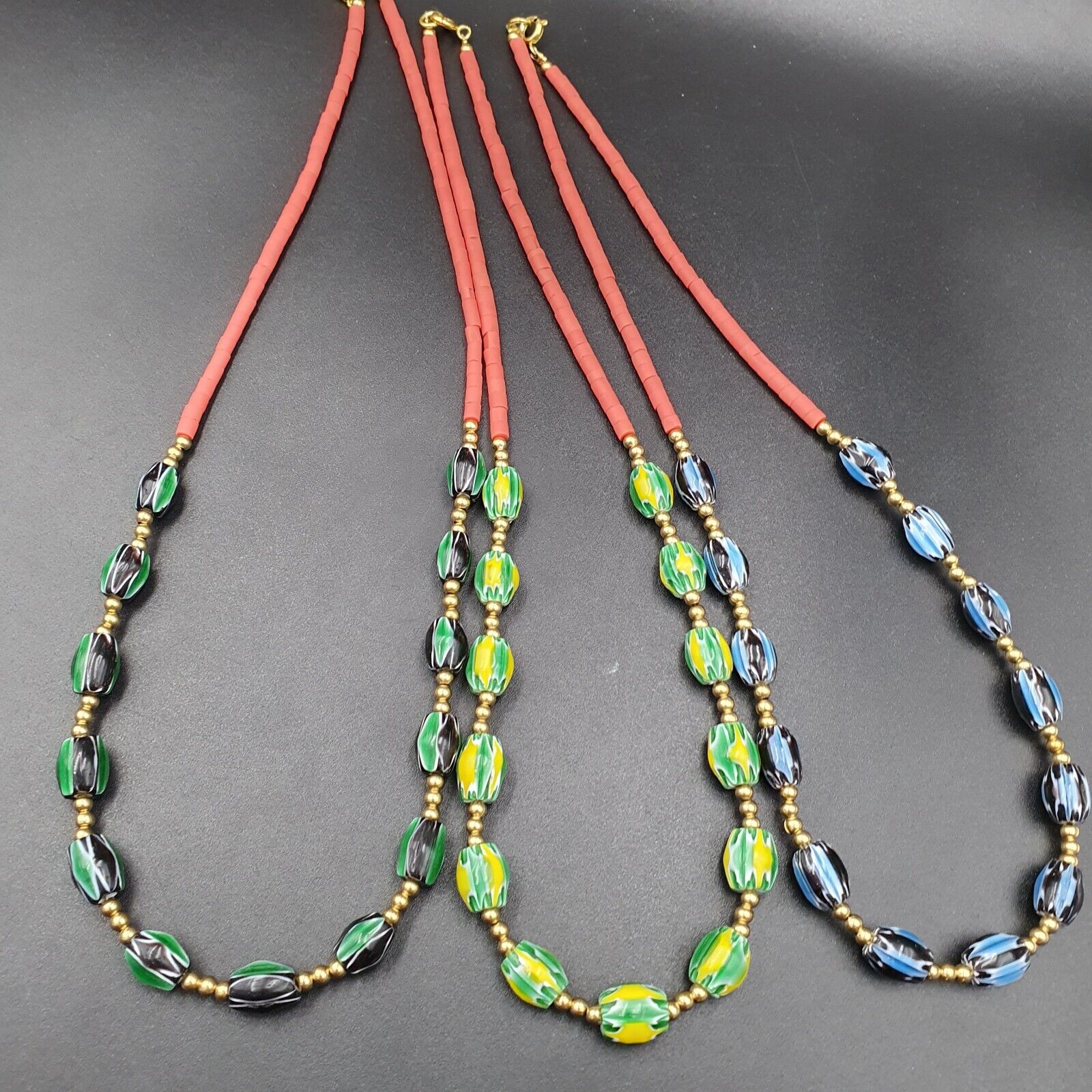 Stunning watermelon Chevrons Venetian Style Beads 3 Necklaces