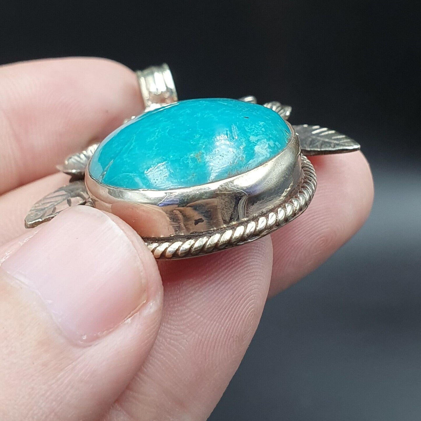 GROSSE HERREN-Halskette im VINTAGE-Stil, natürlicher blauer tibetischer Türkis-Mix, SILBER-BH-Anhänger