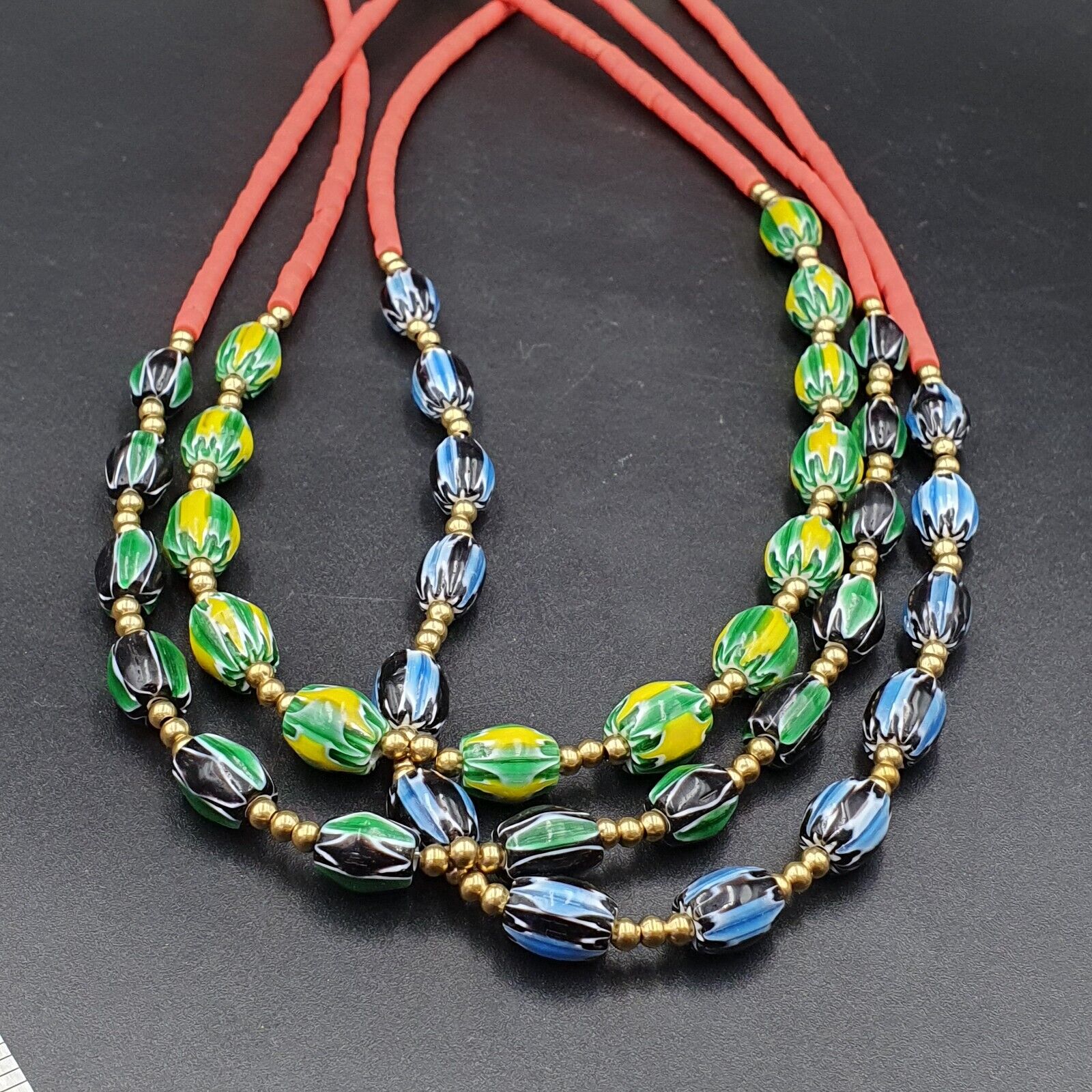Stunning watermelon Chevrons Venetian Style Beads 3 Necklaces