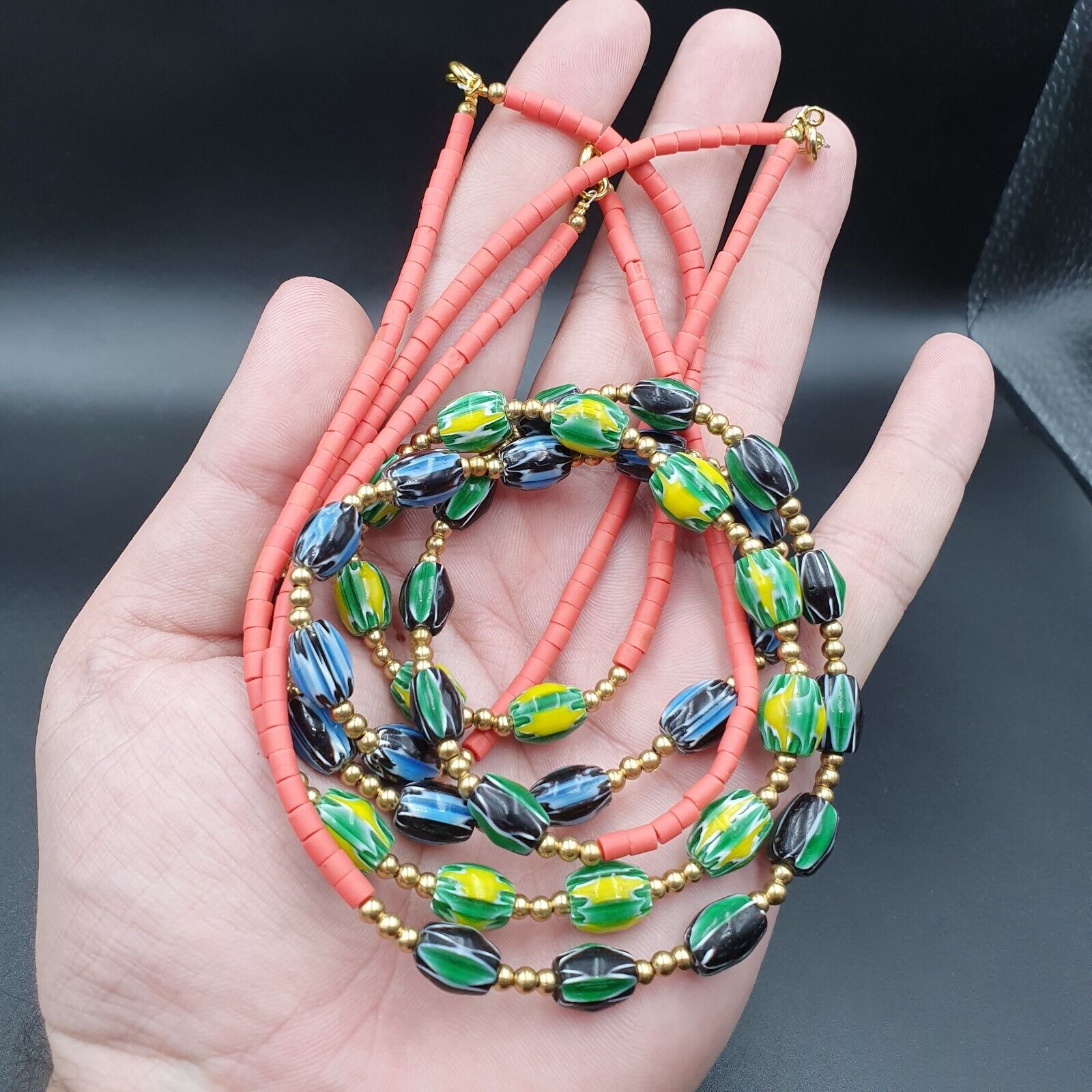 Stunning watermelon Chevrons Venetian Style Beads 3 Necklaces