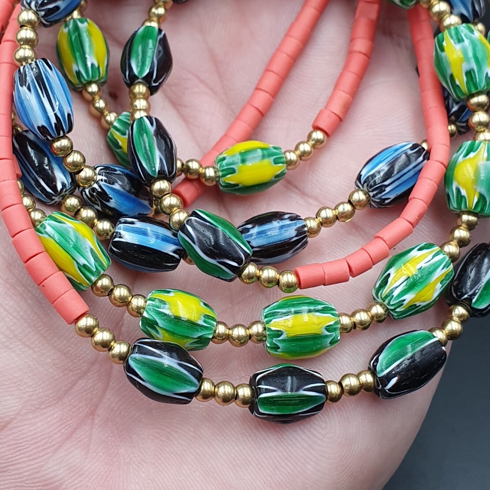 Stunning watermelon Chevrons Venetian Style Beads 3 Necklaces