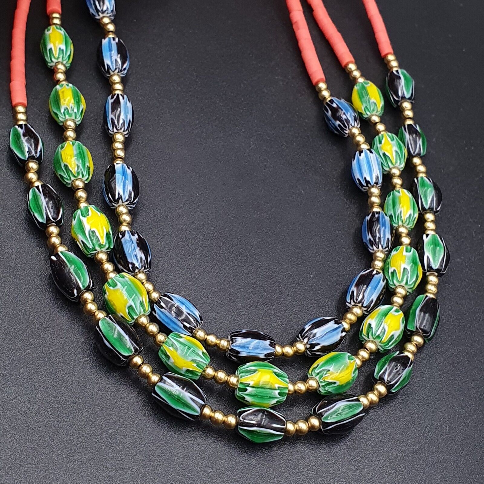 Stunning watermelon Chevrons Venetian Style Beads 3 Necklaces