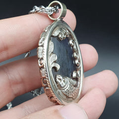 BIG MEN'S VINTAGE Natural Blue Fire Labradorite Mix SILVER Pendant Necklace