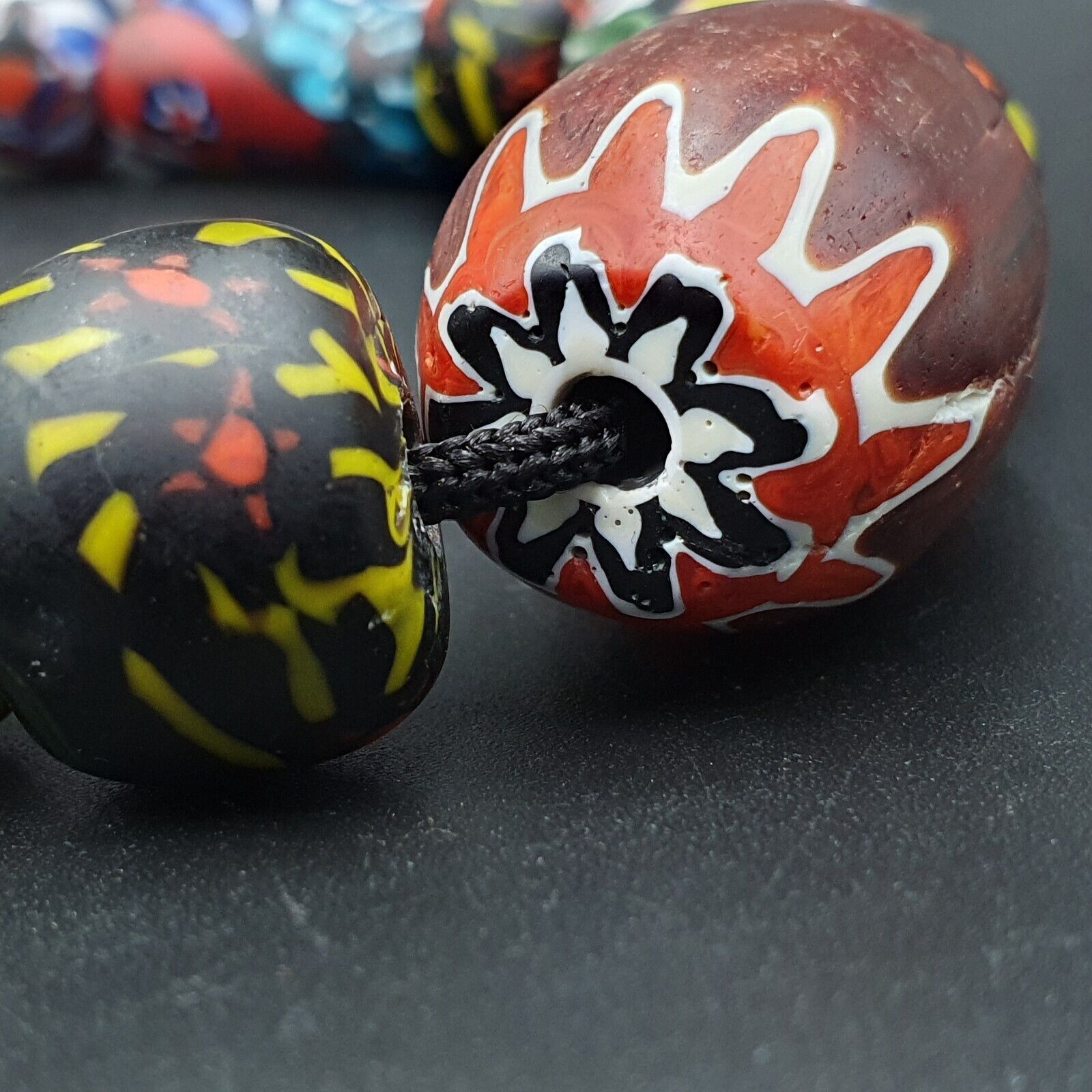 Vintage African Asian mosaic Glass Chevron Beads Long Strand necklace 350 grams