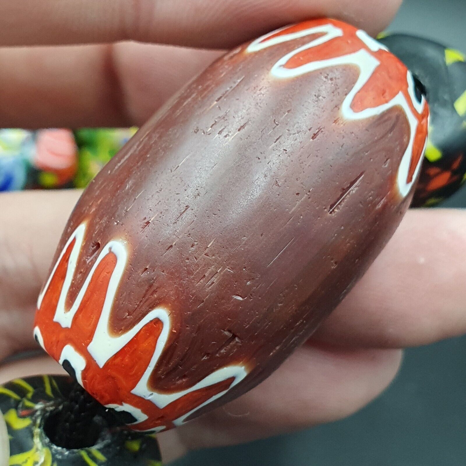 Vintage African Asian mosaic Glass Chevron Beads Long Strand necklace 350 grams