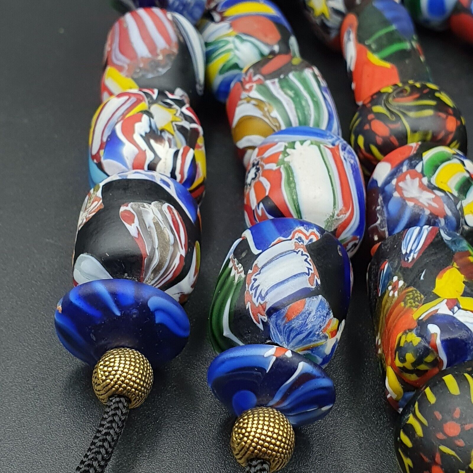 Vintage African Asian mosaic Glass Chevron Beads Long Strand necklace 350 grams