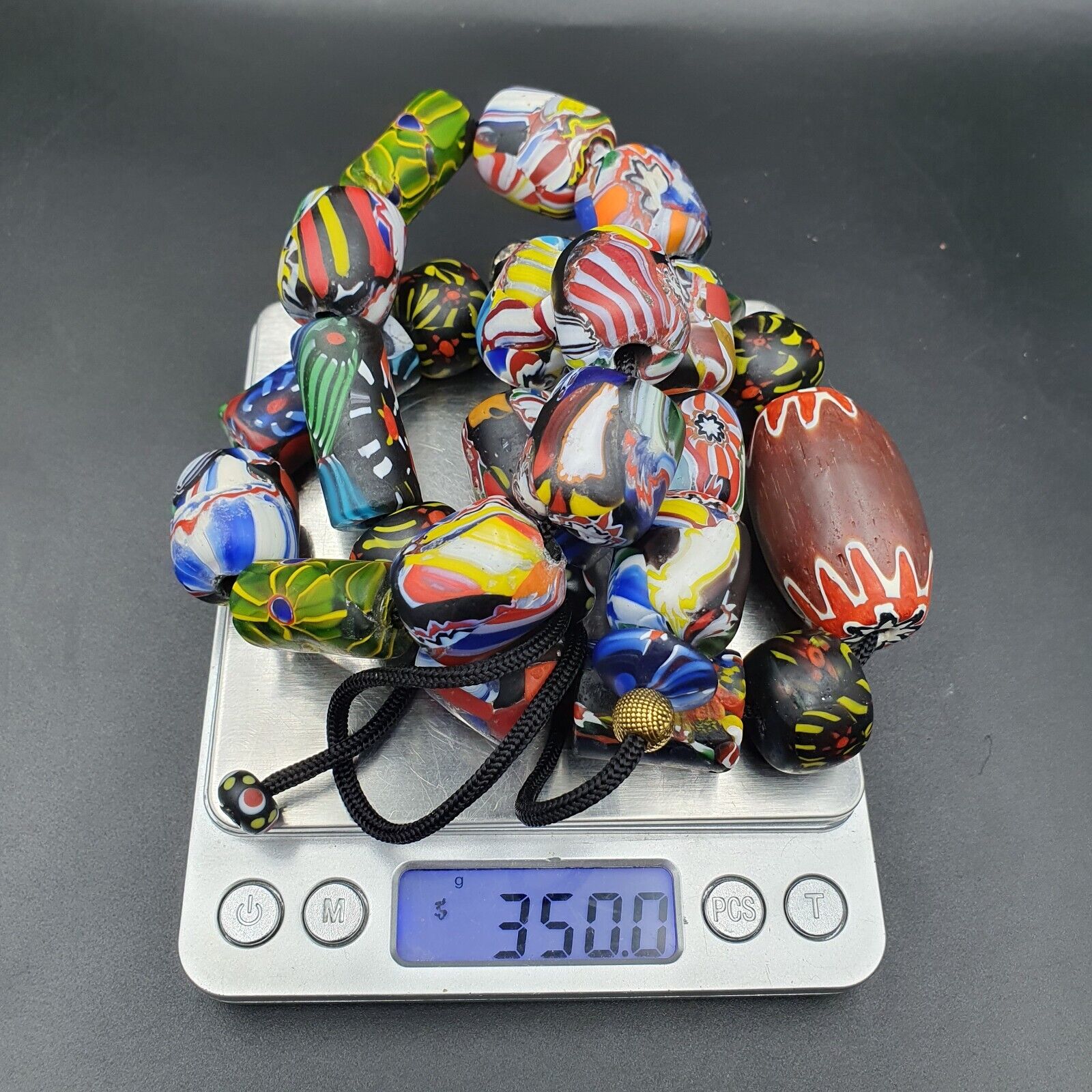 Vintage African Asian mosaic Glass Chevron Beads Long Strand necklace 350 grams