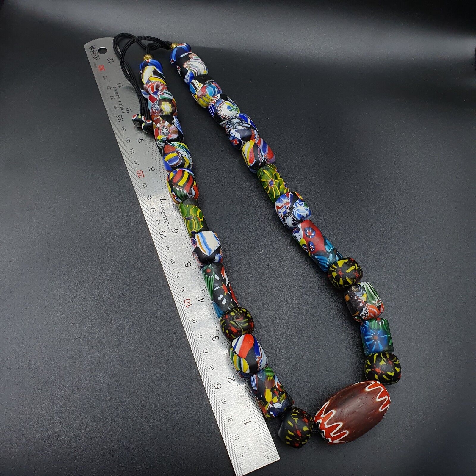 Vintage African Asian mosaic Glass Chevron Beads Long Strand necklace 350 grams