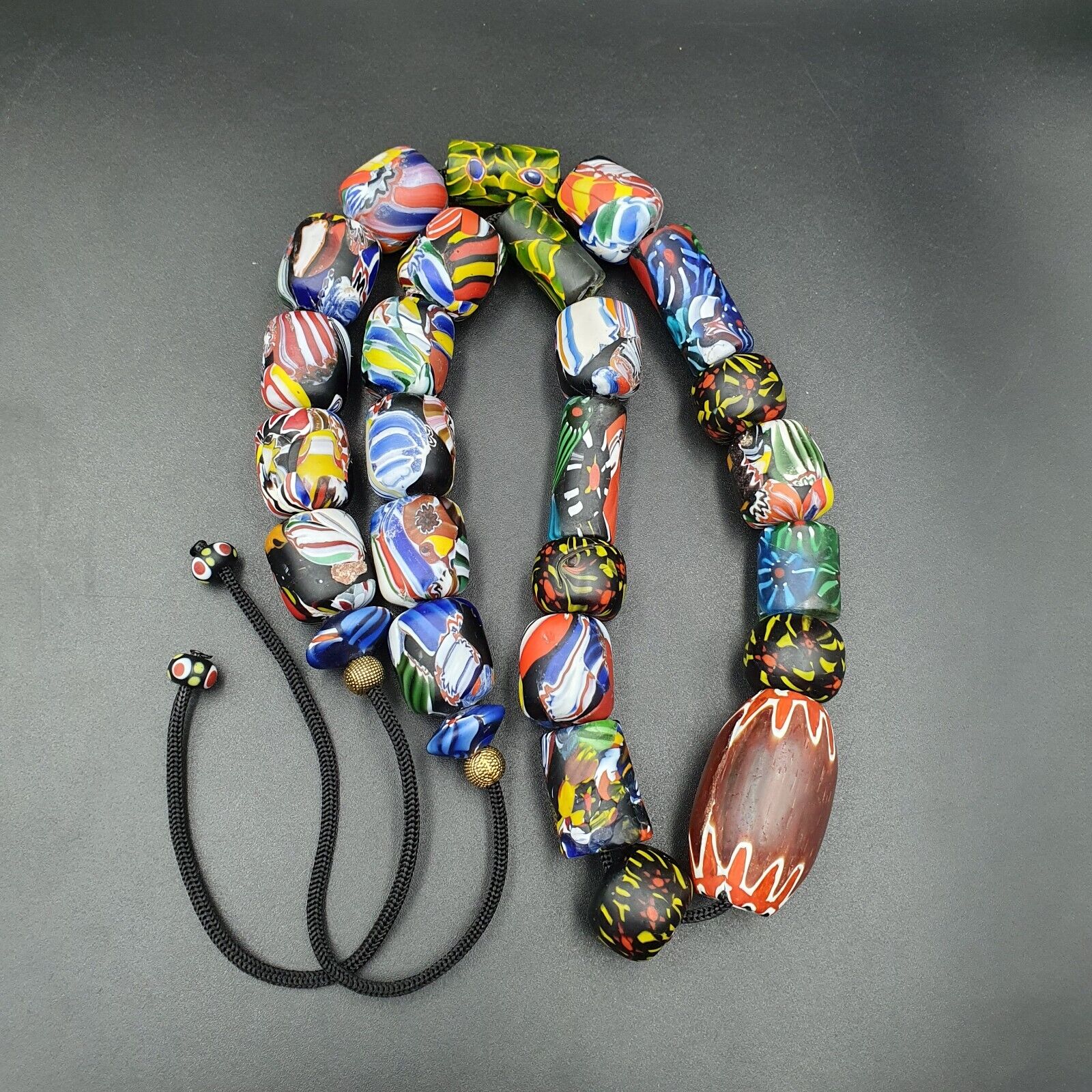 Vintage African Asian mosaic Glass Chevron Beads Long Strand necklace 350 grams
