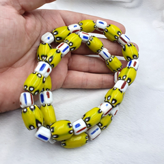 BEAUTIFUL OLD AFRICAN Yellow Blue GLASS Vinatge BEADS 17-14MM