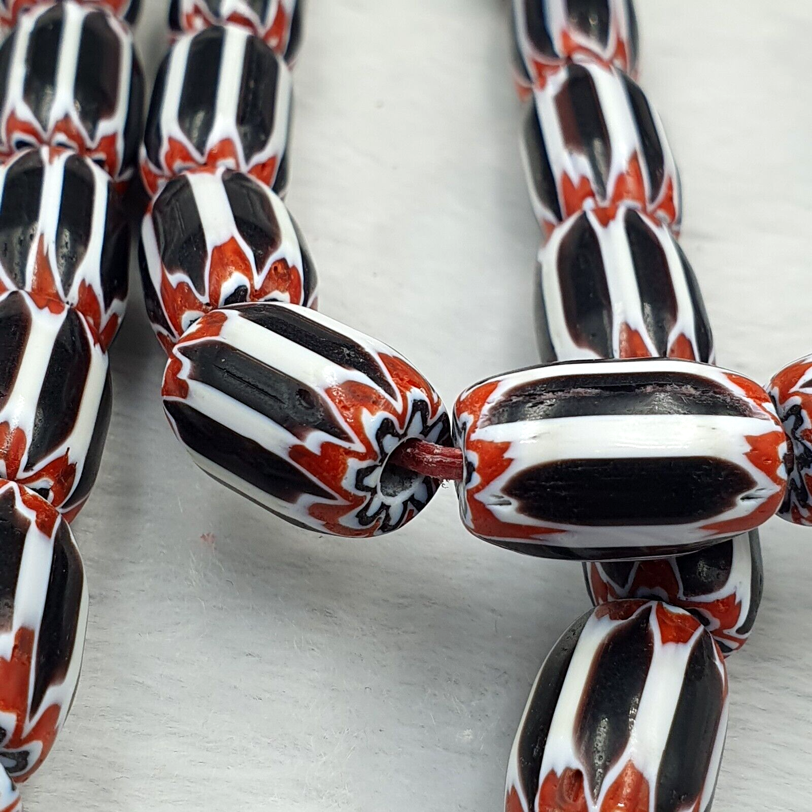 Vintage Black/white Chevron Beads Venetian Inspired 15mmx10mm Beads Long Strand