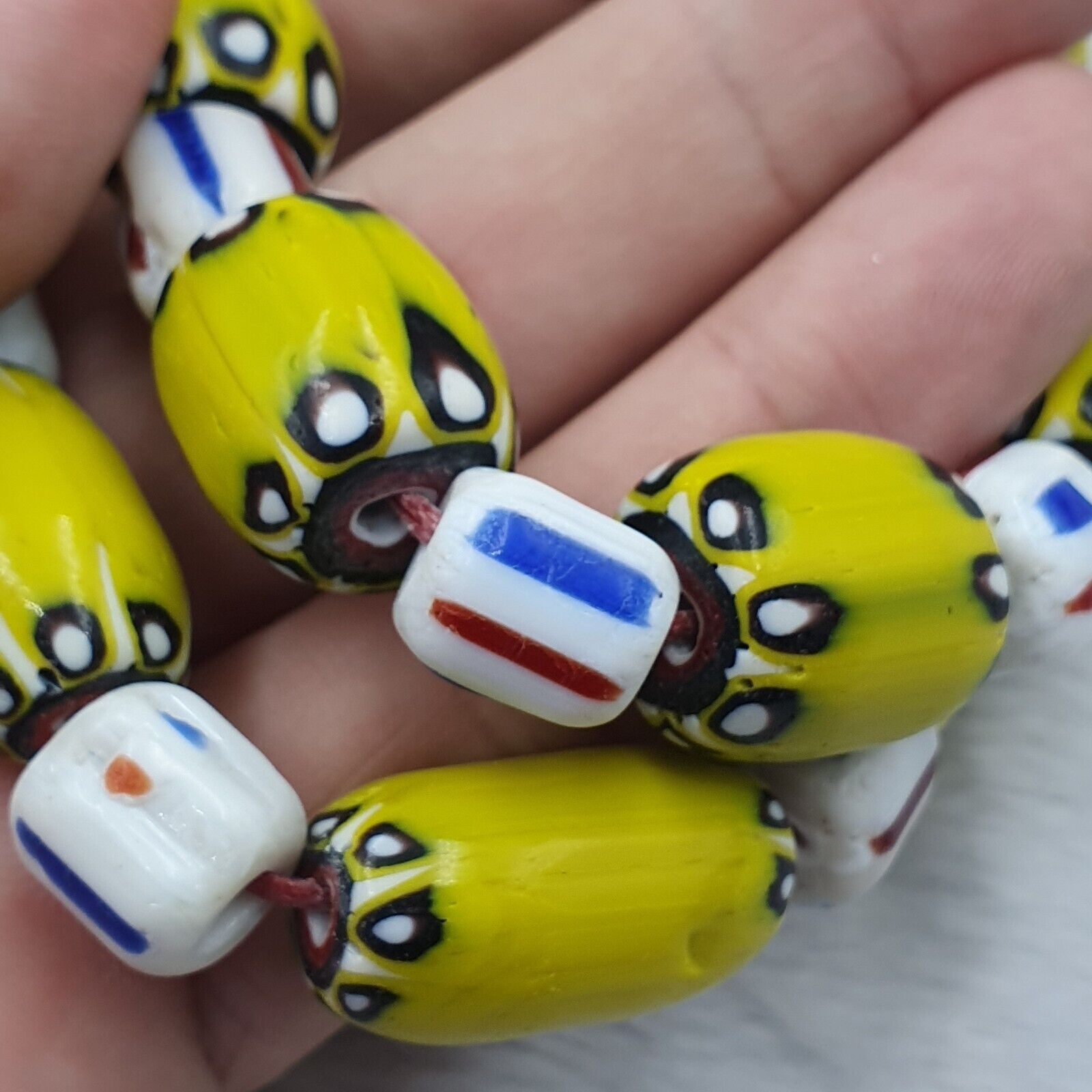 BEAUTIFUL OLD AFRICAN Yellow Blue GLASS Vinatge BEADS 17-14MM