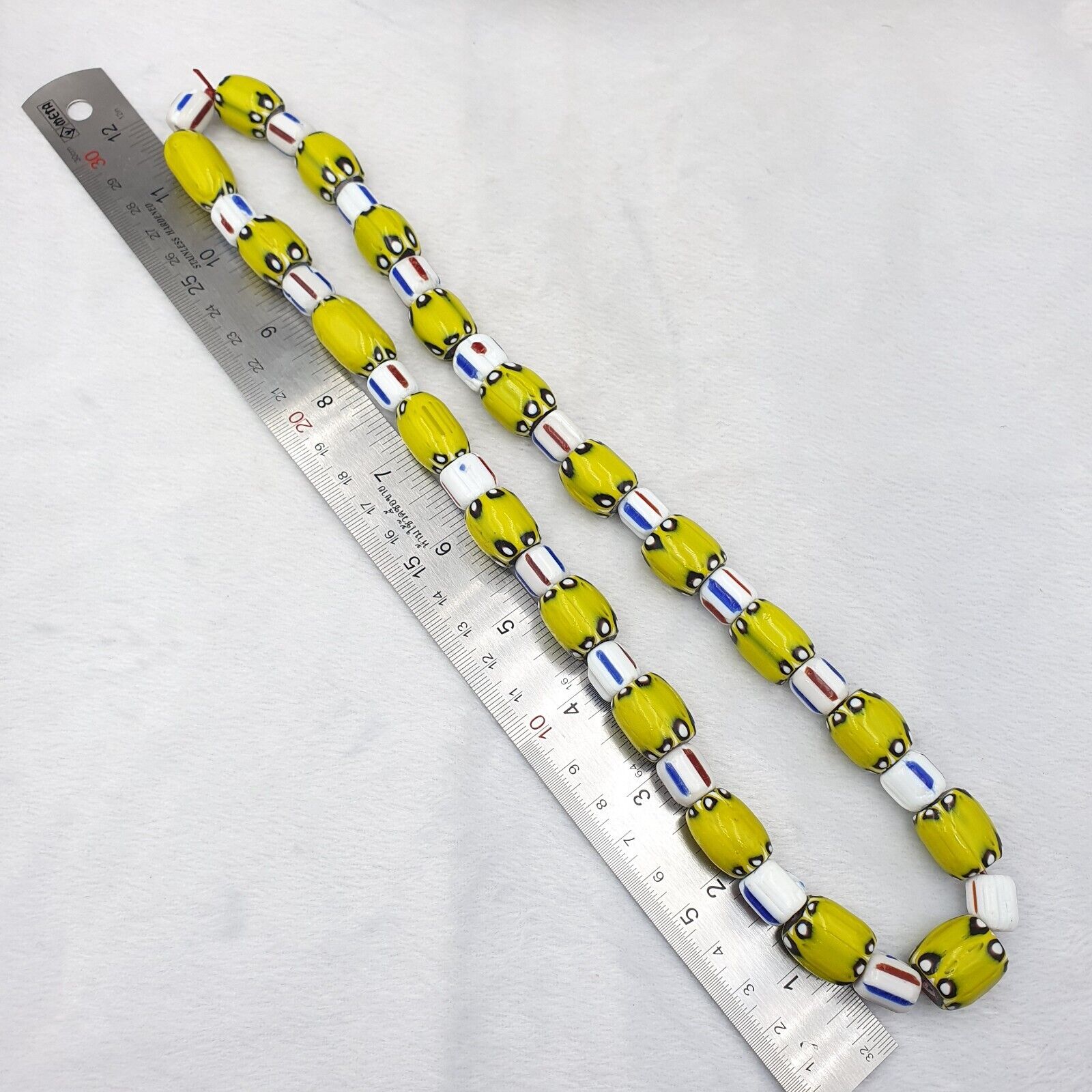 BEAUTIFUL OLD AFRICAN Yellow Blue GLASS Vinatge BEADS 17-14MM