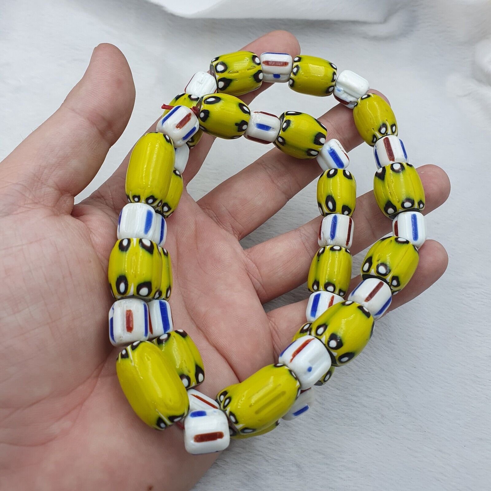 BEAUTIFUL OLD AFRICAN Yellow Blue GLASS Vinatge BEADS 17-14MM