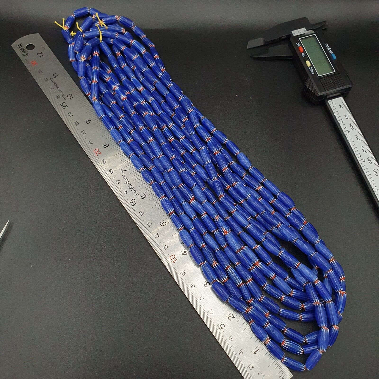 3 Long Strands Vintage BLUE Chevron Beads Venetian African Style 13mmx6mm Beads