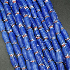 3 Long Strands Vintage BLUE Chevron Beads Venetian African Style 13mmx6mm Beads