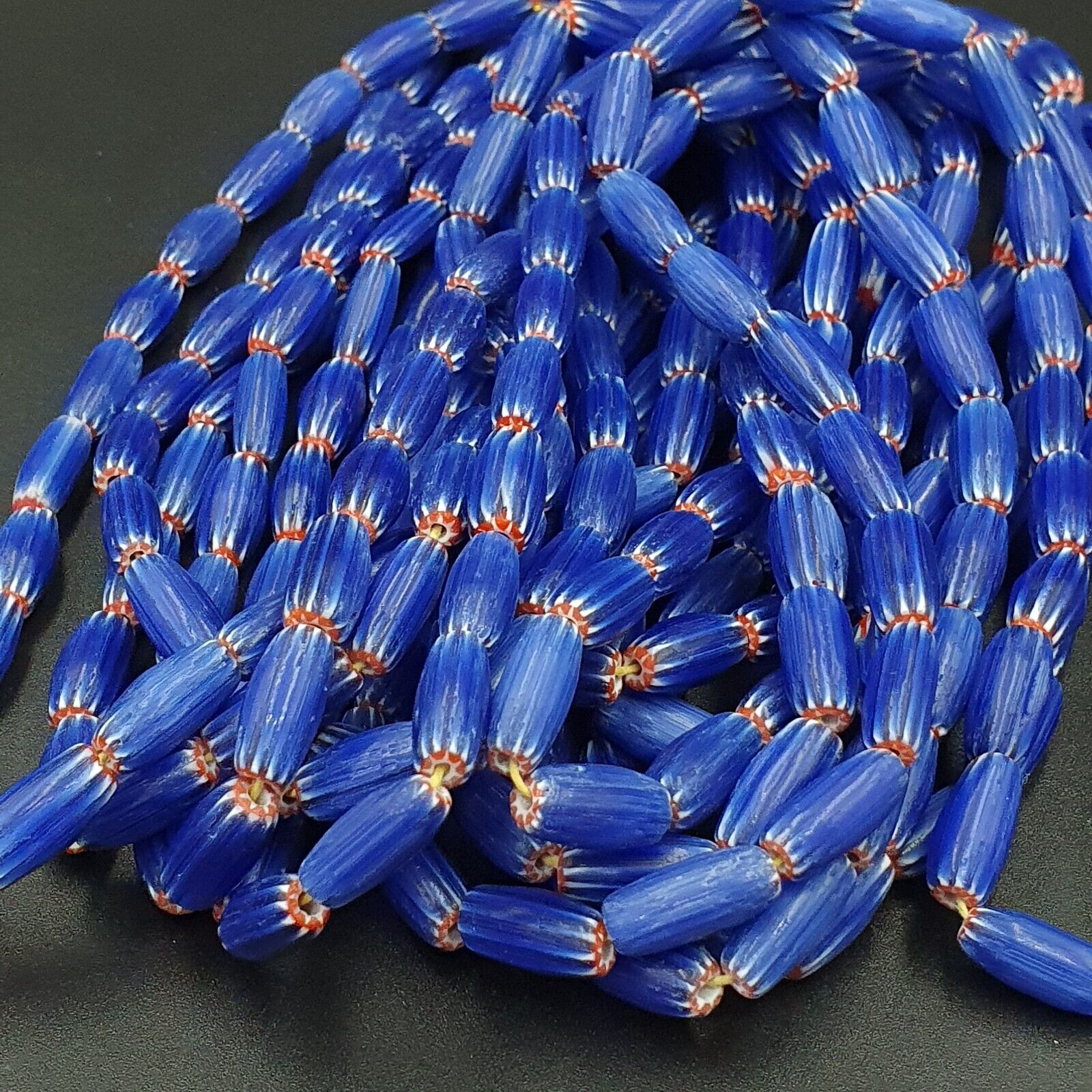 3 Long Strands Vintage BLUE Chevron Beads Venetian African Style 13mmx6mm Beads