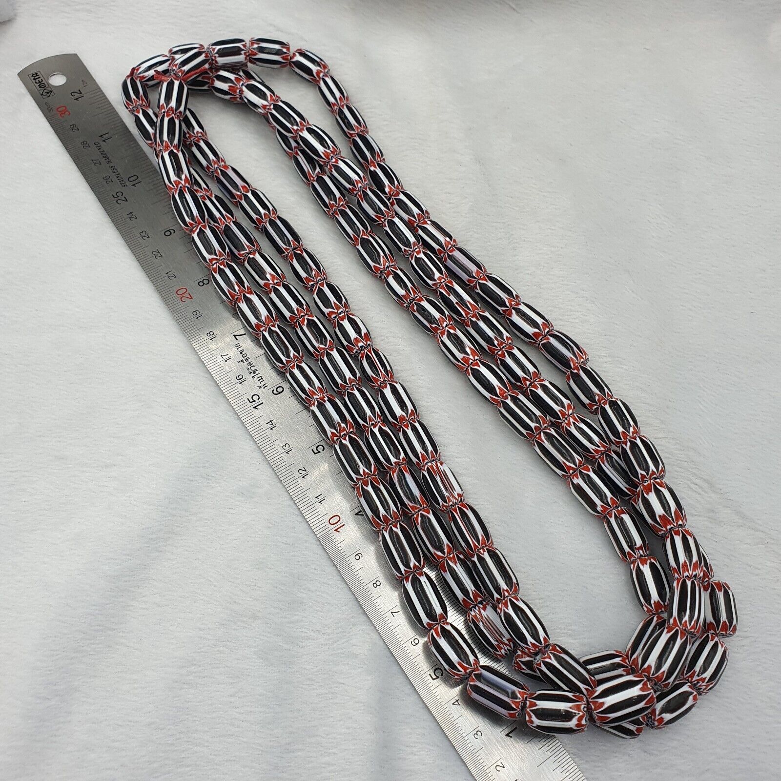 Vintage Black/white Chevron Beads Venetian Inspired 15mmx10mm Beads Long Strand