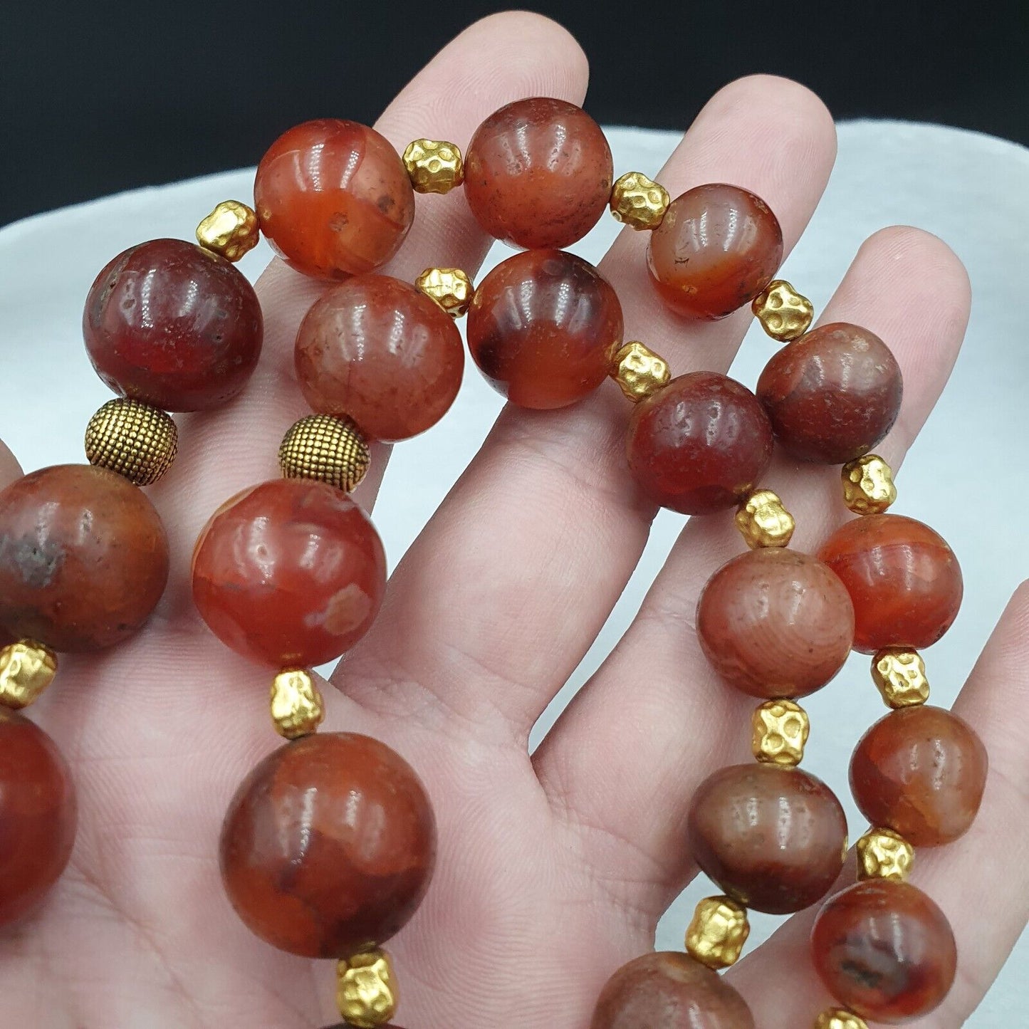 581 Gramm alte antike indotibetische Karneol-Achat-Perlen, Los 3 Halsketten