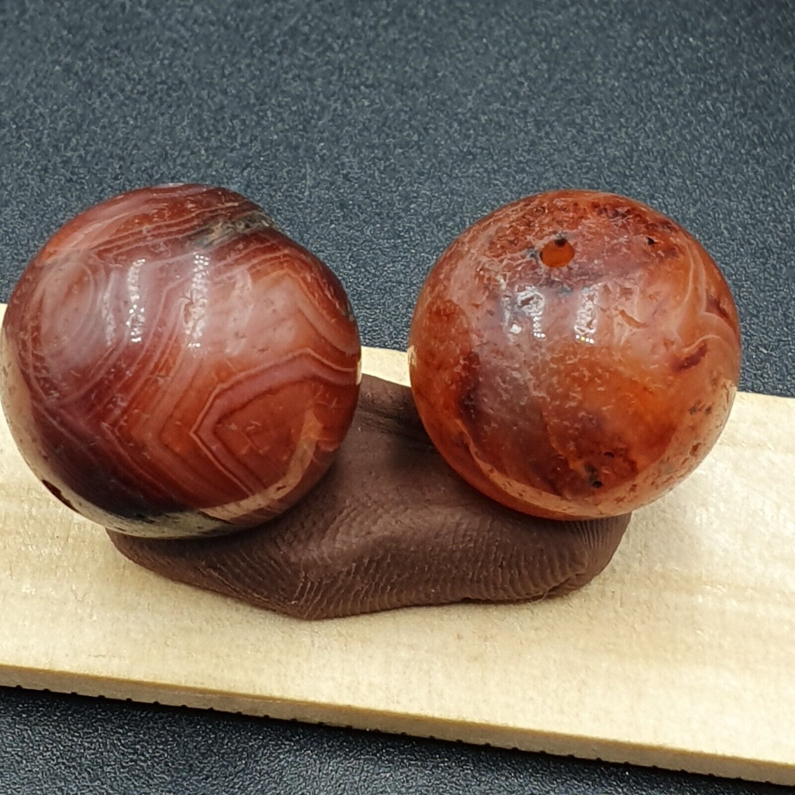 2 Old Ancient Indo Tibetan Carnelian Agate Beads lot 2 Beads
