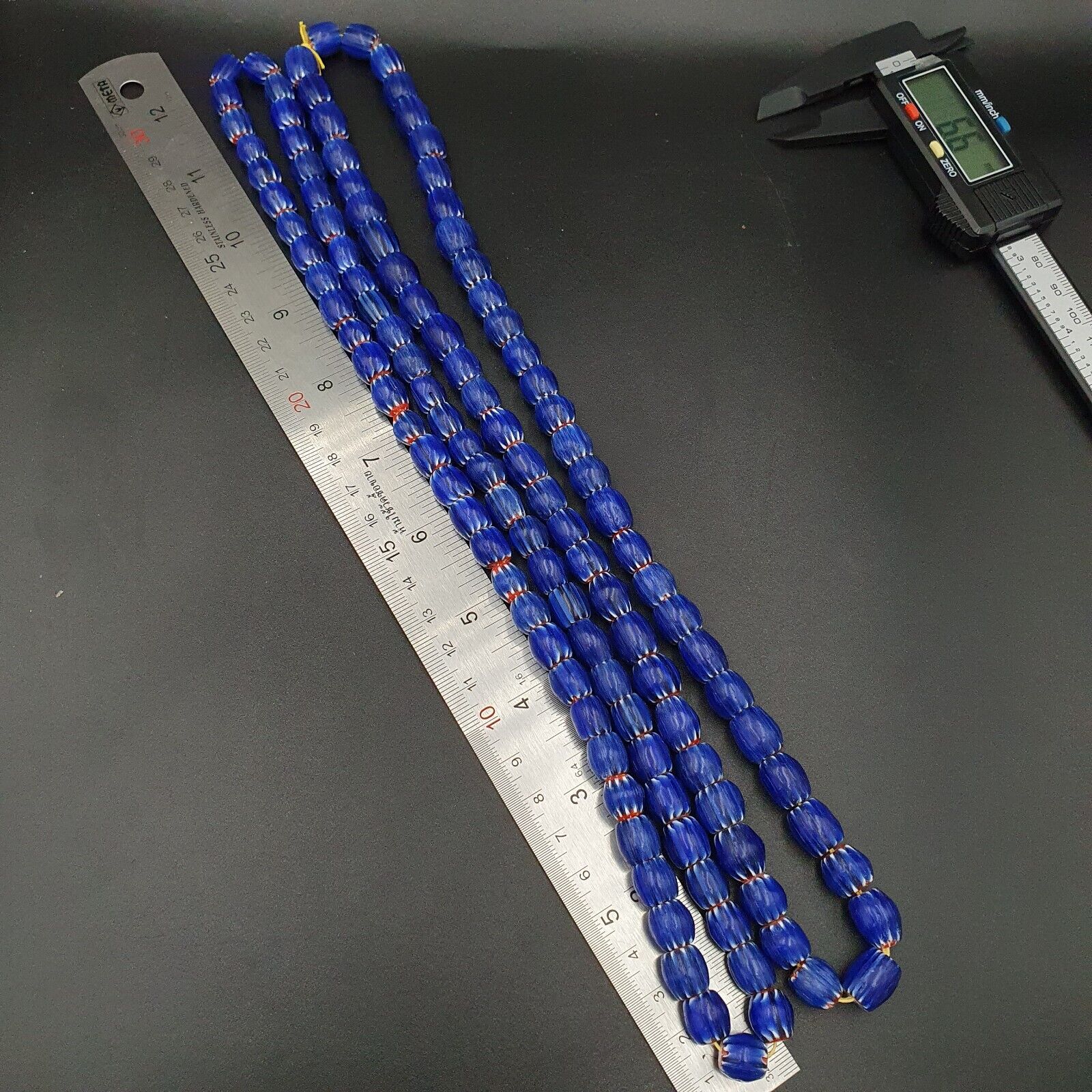 Vintage BLUE Chevron Beads Venetian Inspired 10mmx9.5mm Beads Long Strand