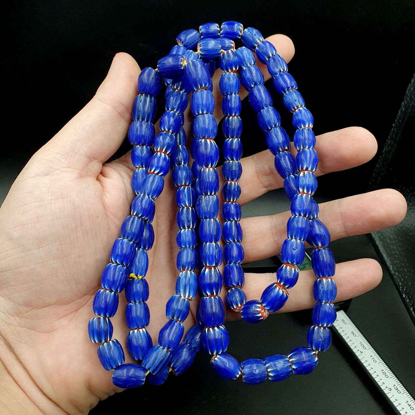 復古藍色 V 形珠子威尼斯風格 10 毫米x9.5 毫米珠子長串
