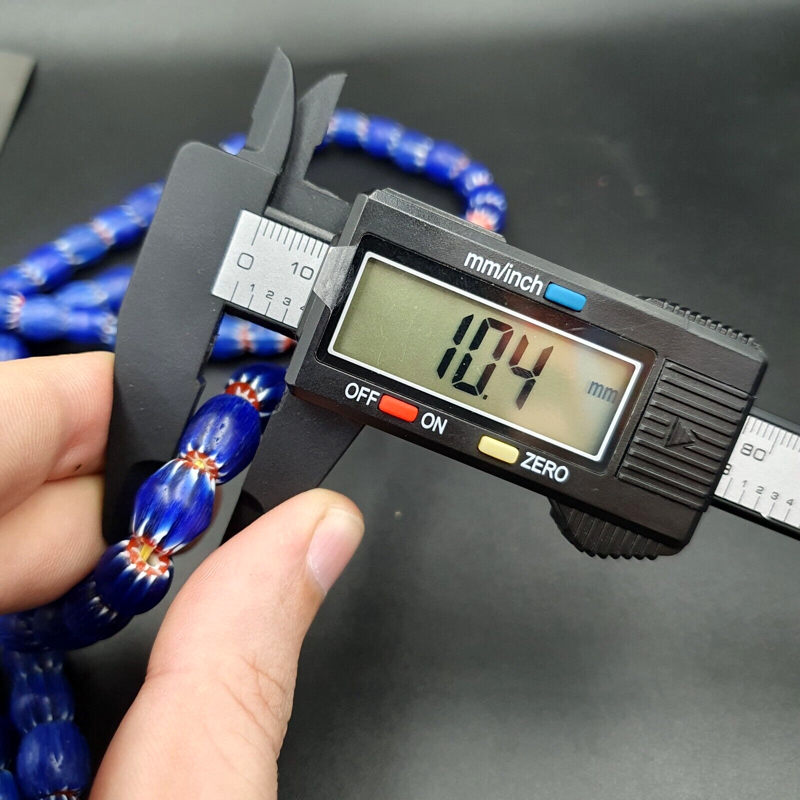 Vintage BLUE Chevron Beads Venetian Inspired 10mmx9.5mm Beads Long Strand