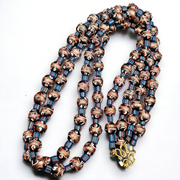 East Oasis Vintage Aventurine Millefiori Black Feather Glass Bead Necklace 10mm 24 Inch