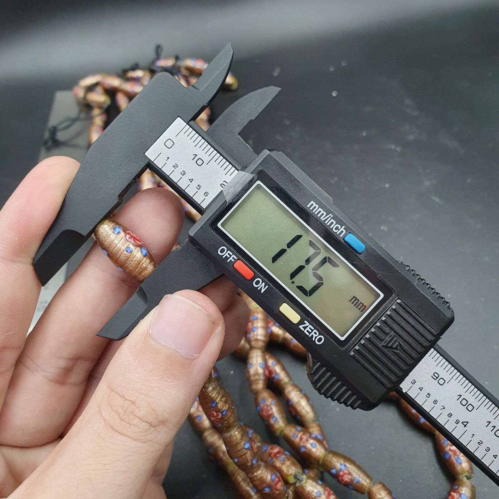 Vintage Aventurine Millefiori Fancy Feather glass beads 17x9.5mm 25" Necklace