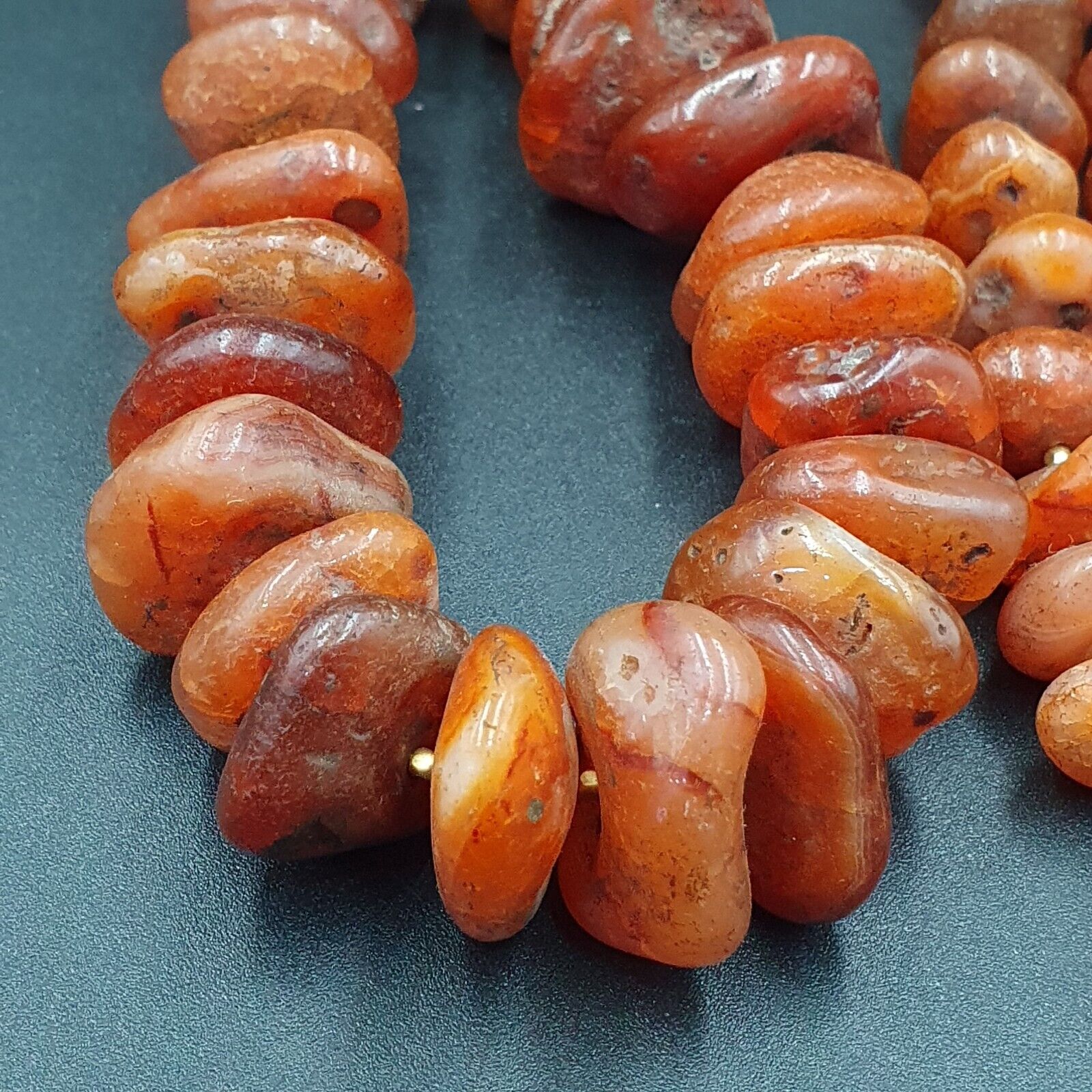 Old Antique Indo Tibetan Carnelian Disc Agate Beads Raw Shape Necklace 227 grams