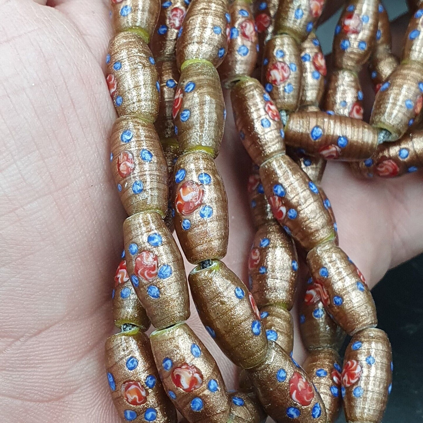 復古東陵 Millefiori 花式羽毛玻璃珠 17x9.5 毫米 25 英寸項鍊
