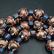 East Oasis Vintage Aventurine Millefiori Black Feather Glass Bead Necklace 10mm 24 Inch