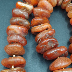 Old Antique Indo Tibetan Carnelian Disc Agate Beads Raw Shape Necklace 227 grams