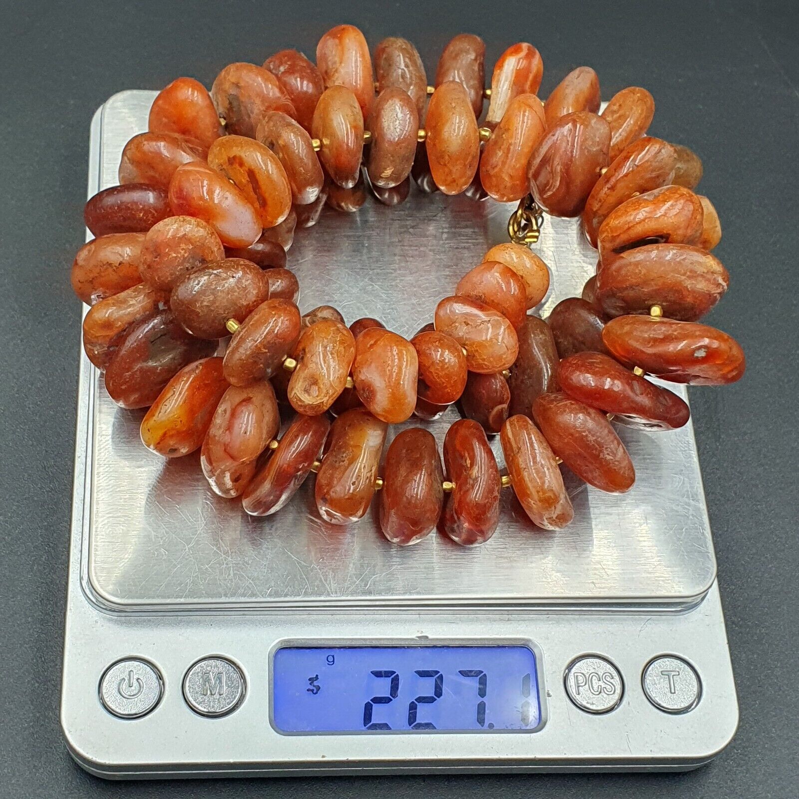 Old Antique Indo Tibetan Carnelian Disc Agate Beads Raw Shape Necklace 227 grams