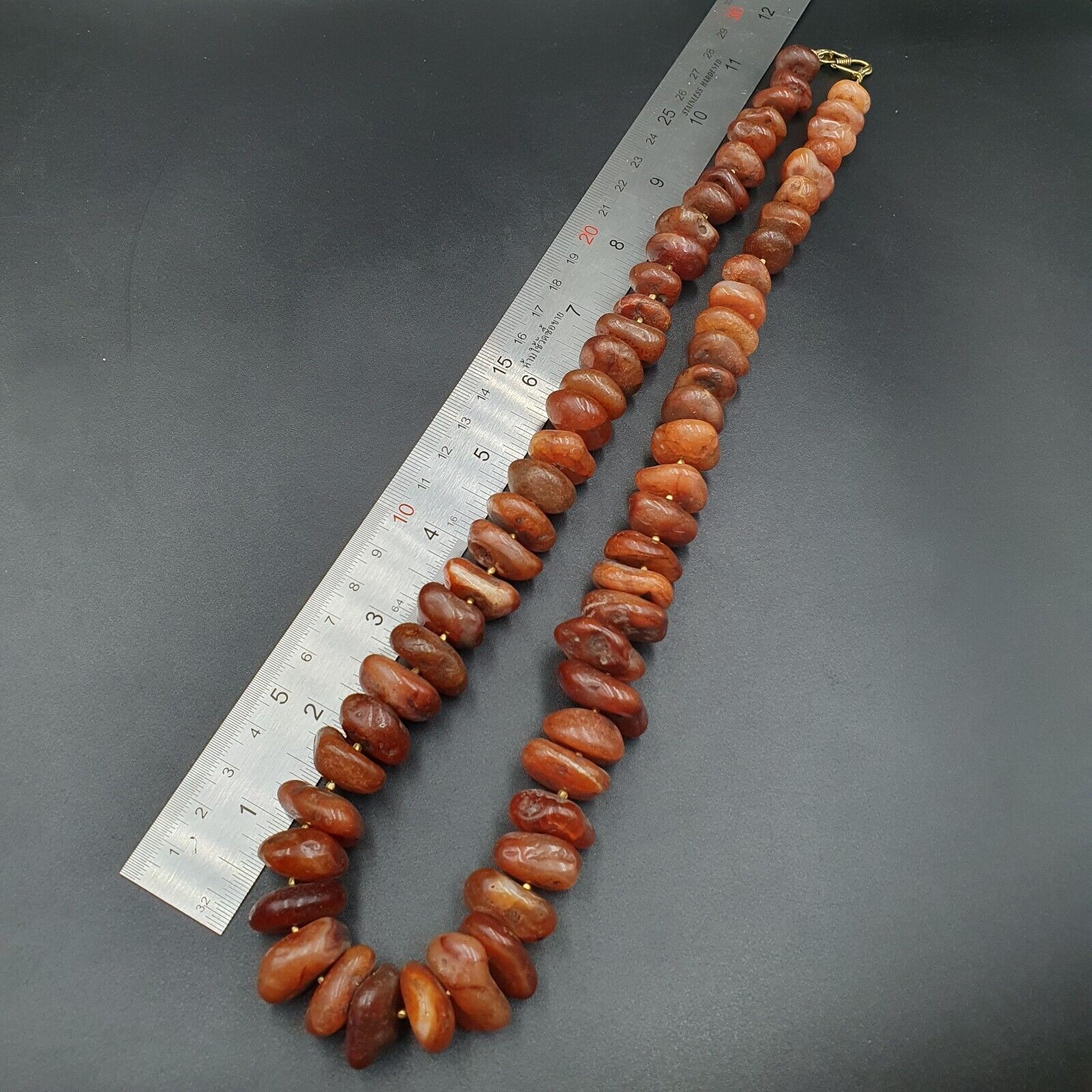 Old Antique Indo Tibetan Carnelian Disc Agate Beads Raw Shape Necklace 227 grams