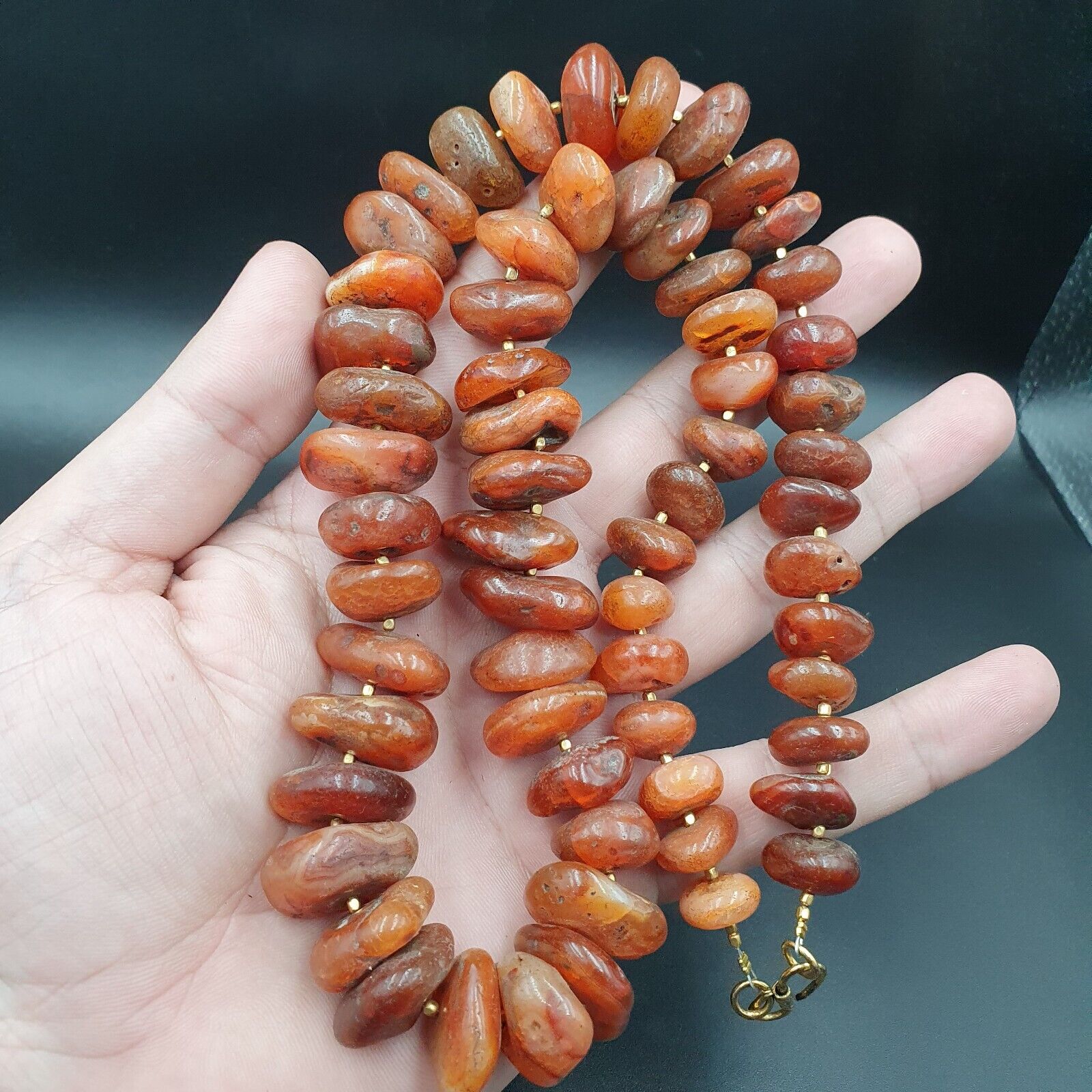 Old Antique Indo Tibetan Carnelian Disc Agate Beads Raw Shape Necklace 227 grams
