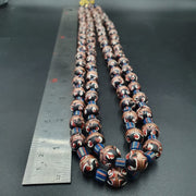 East Oasis Vintage Aventurine Millefiori Black Feather Glass Bead Necklace 10mm 24 Inch