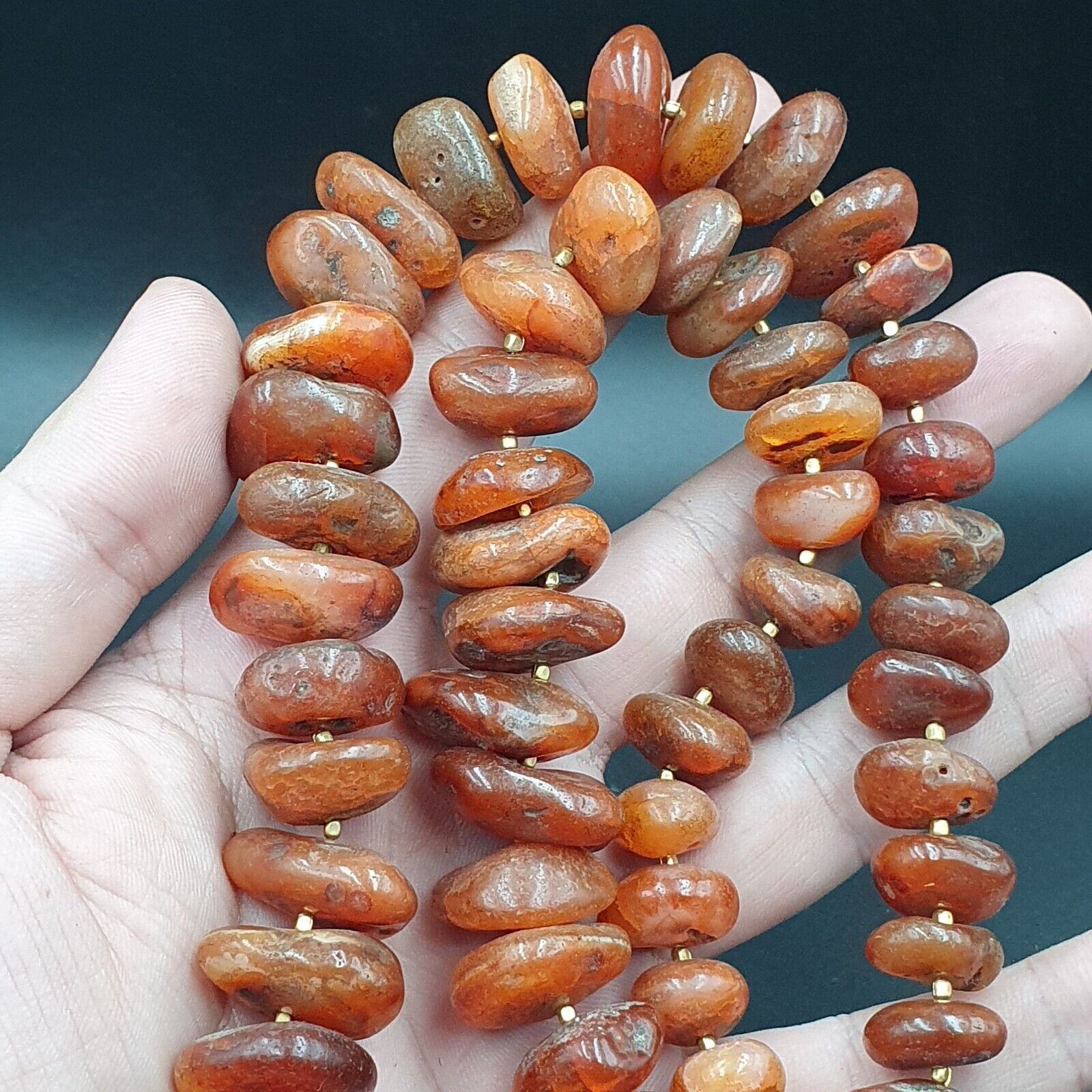 Old Antique Indo Tibetan Carnelian Disc Agate Beads Raw Shape Necklace 227 grams