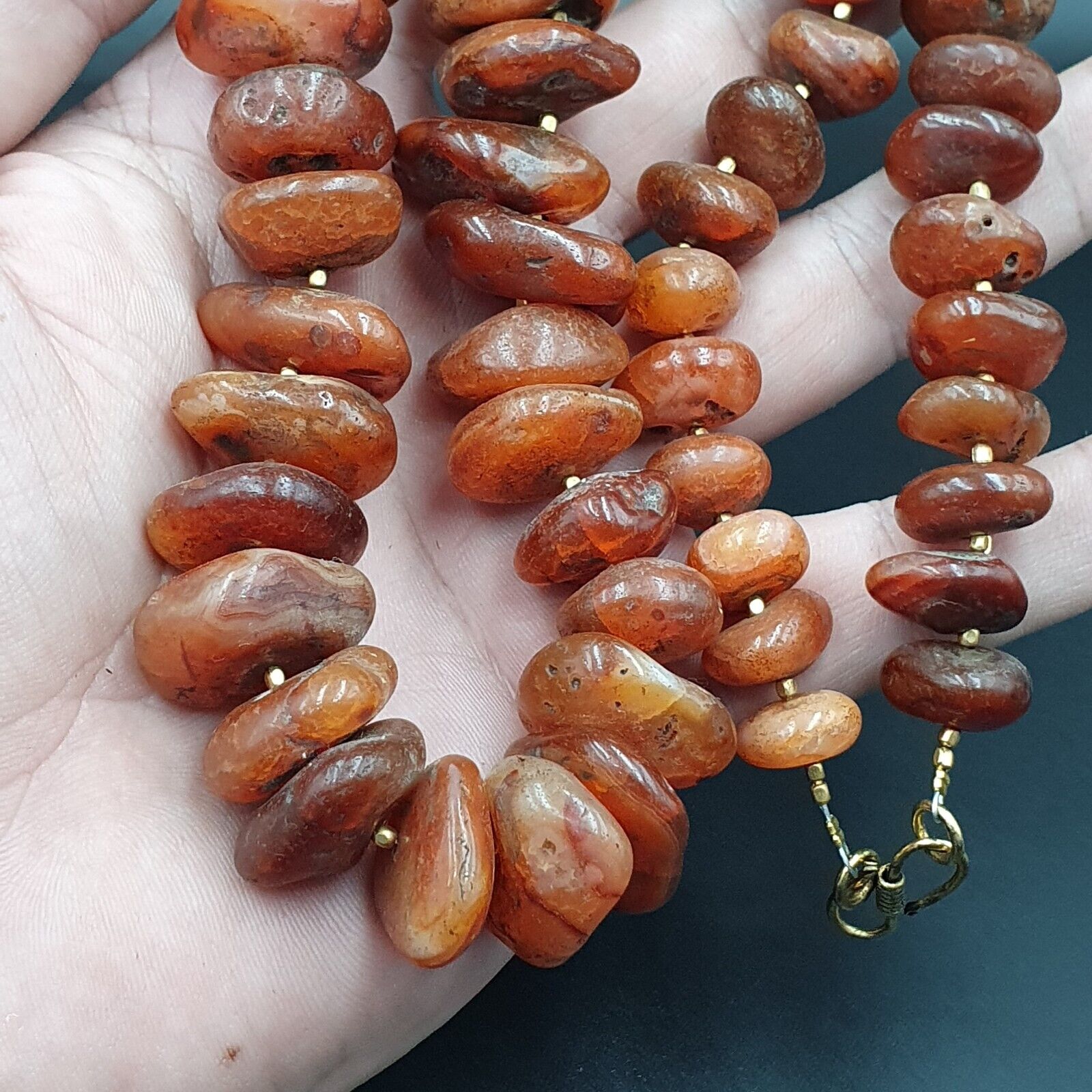 Old Antique Indo Tibetan Carnelian Disc Agate Beads Raw Shape Necklace 227 grams