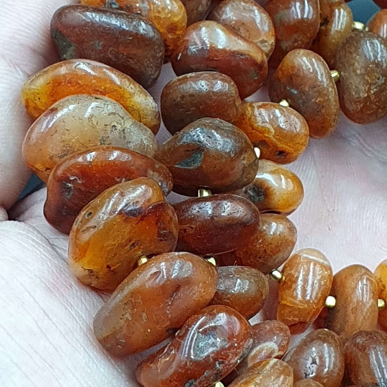 Old Antique Indo Tibetan Carnelian Disc Agate Beads Raw Shape Necklace 227 grams