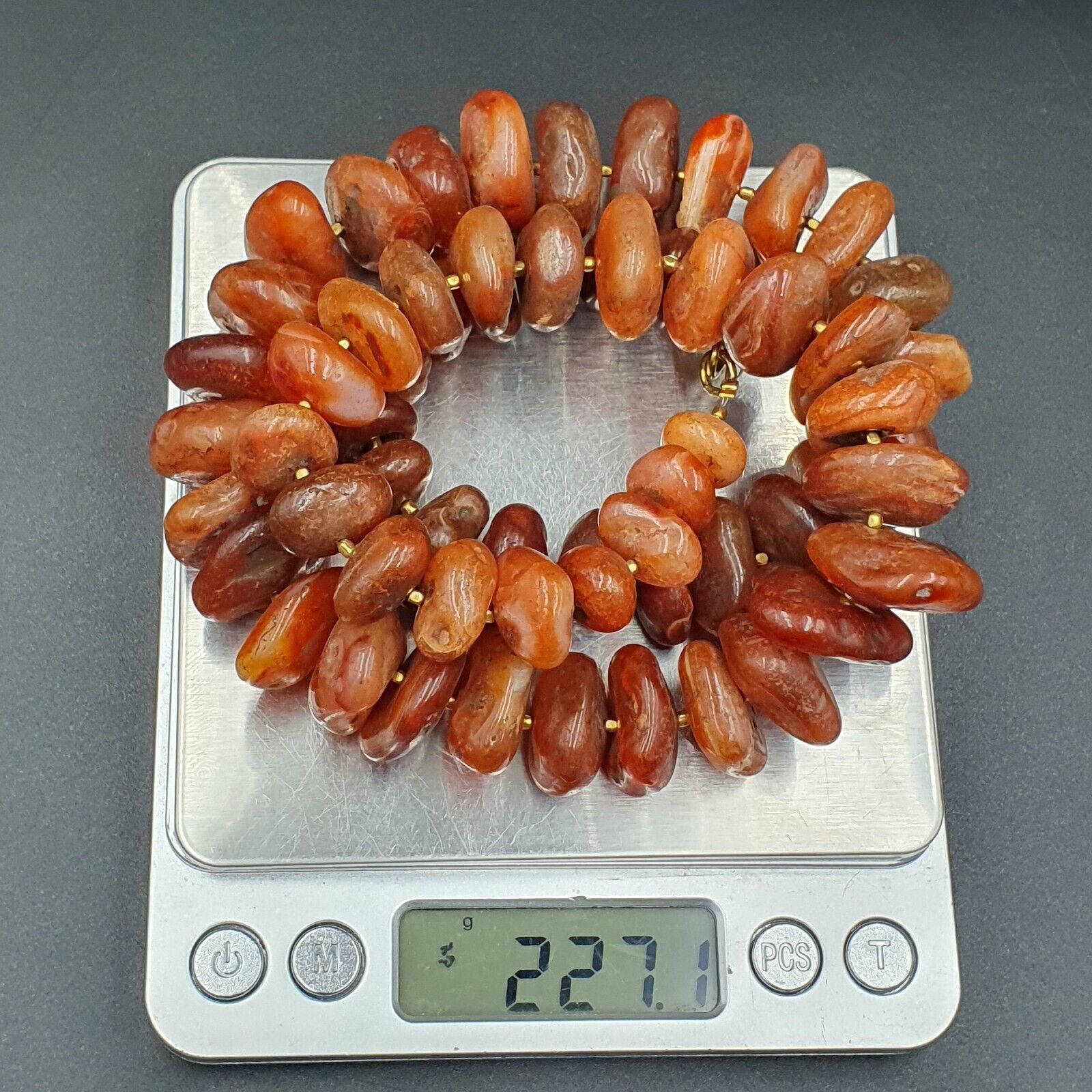 Old Antique Indo Tibetan Carnelian Disc Agate Beads Raw Shape Necklace 227 grams