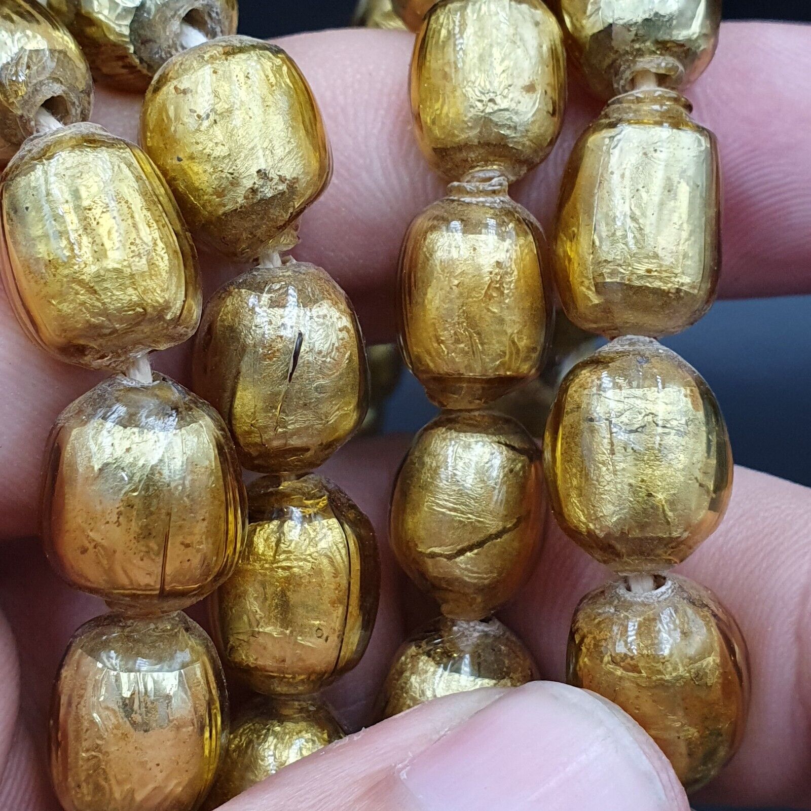 VINTAGE Unique Gold Leaf Inside GLASS BEADS Necklace