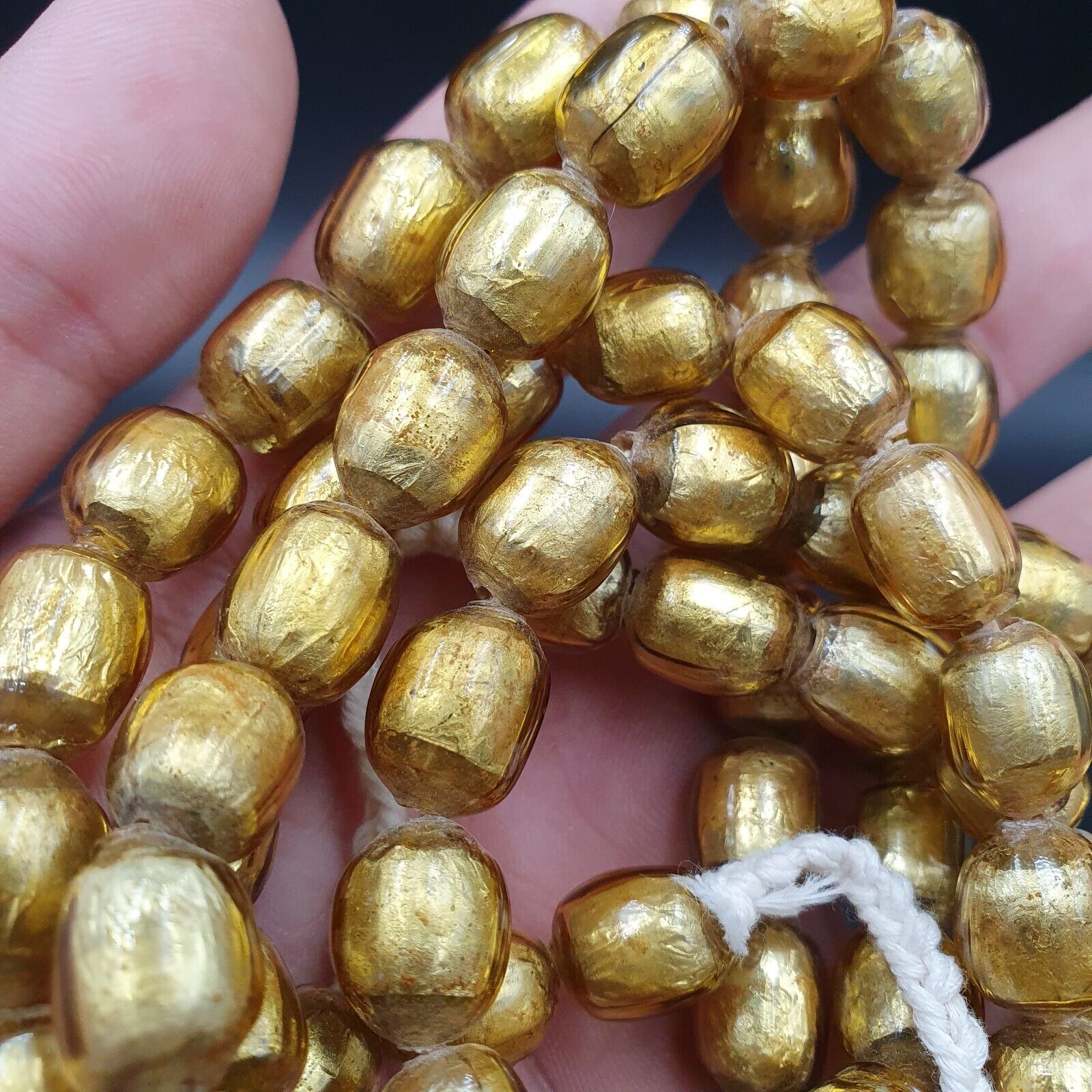 VINTAGE Unique Gold Leaf Inside GLASS BEADS Necklace