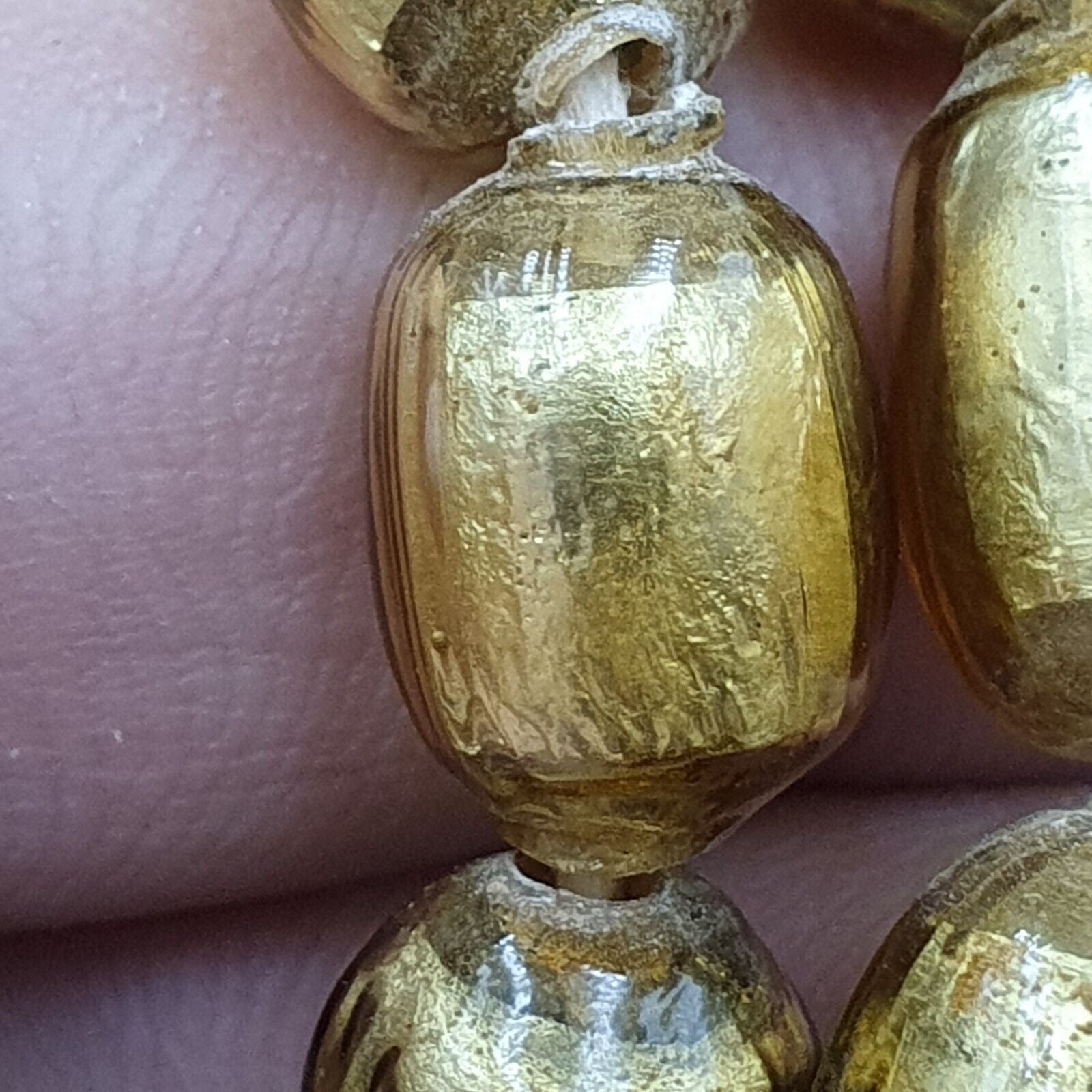 VINTAGE Unique Gold Leaf Inside GLASS BEADS Necklace