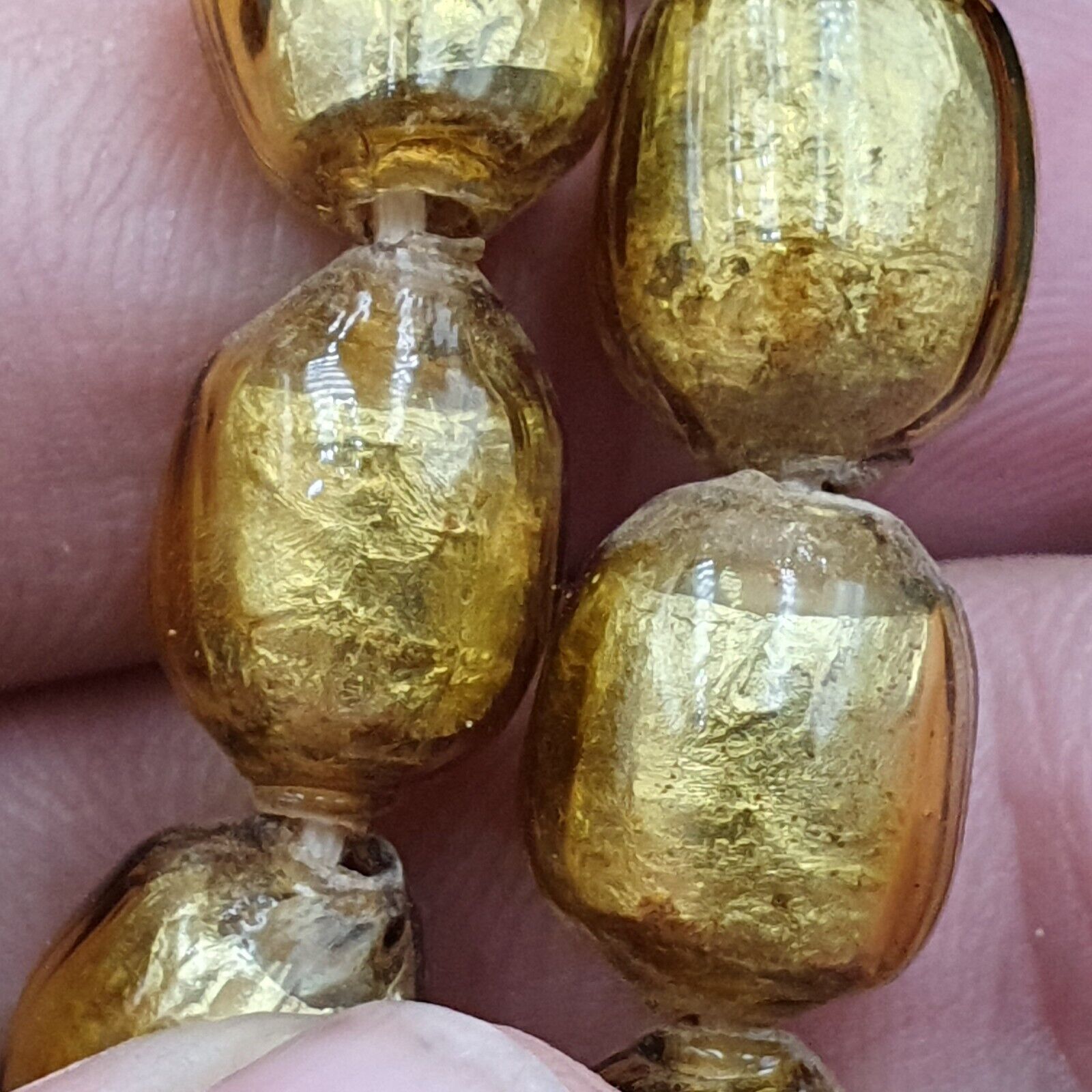 VINTAGE Unique Gold Leaf Inside GLASS BEADS Necklace