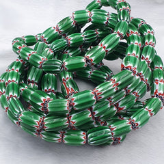 Vintage Venetian African Style Glass Green Chevron 9mm Beads Long Strand