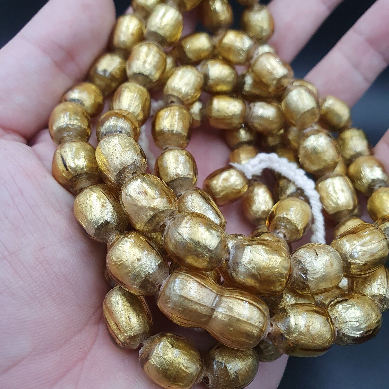 VINTAGE Unique Gold Leaf Inside GLASS BEADS Necklace