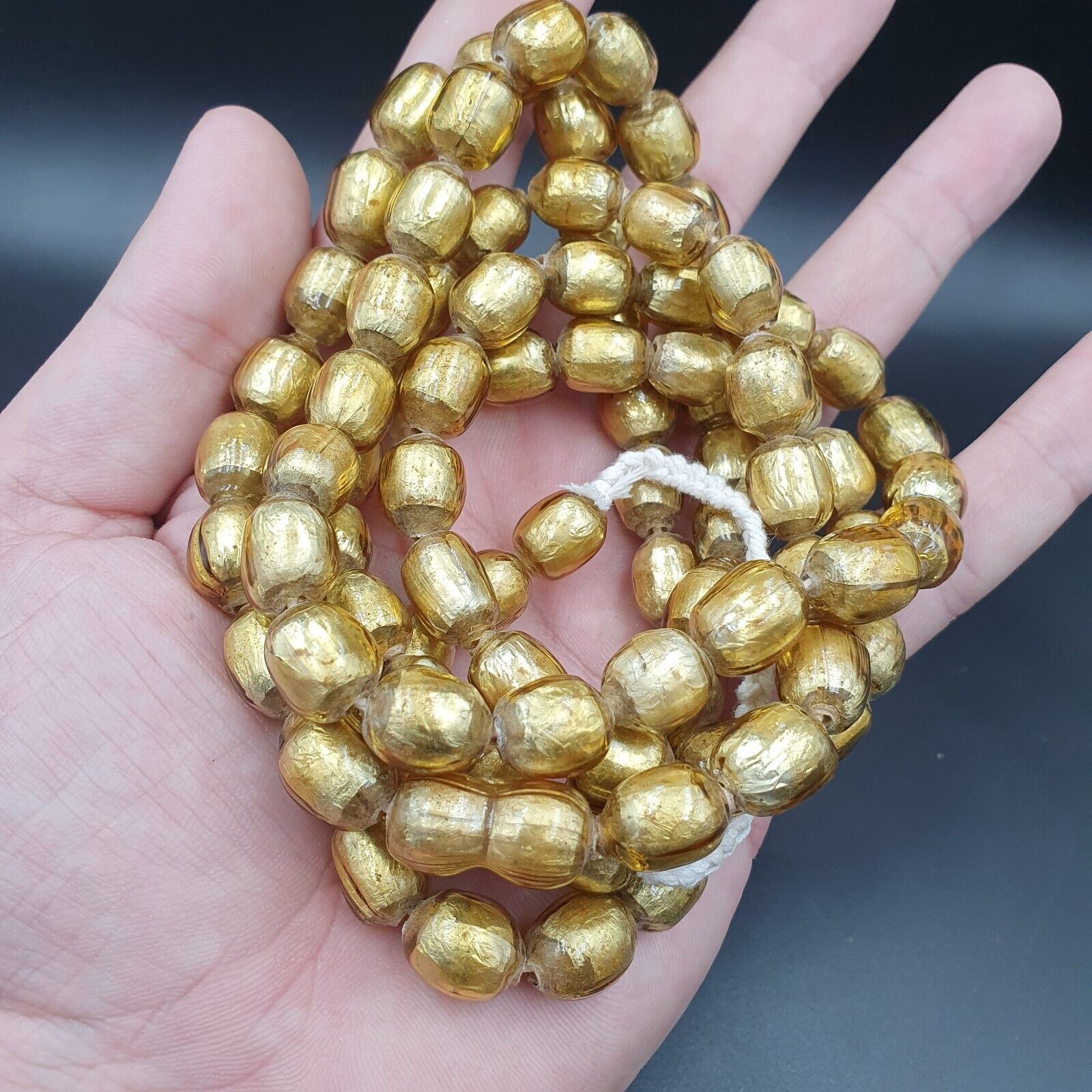 VINTAGE Unique Gold Leaf Inside GLASS BEADS Necklace