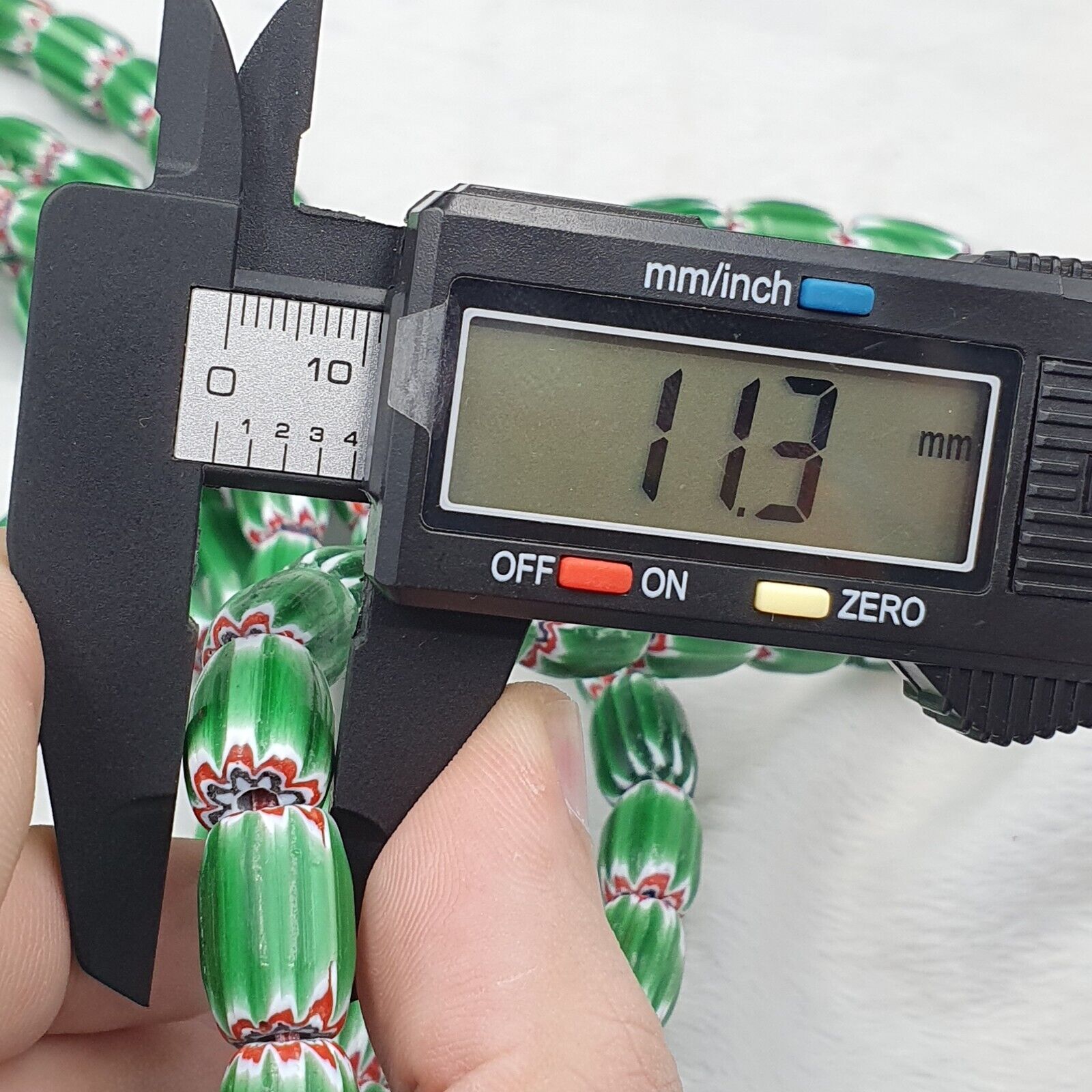 Vintage Venetian African Style Glass Green Chevron 9mm Beads Long Strand